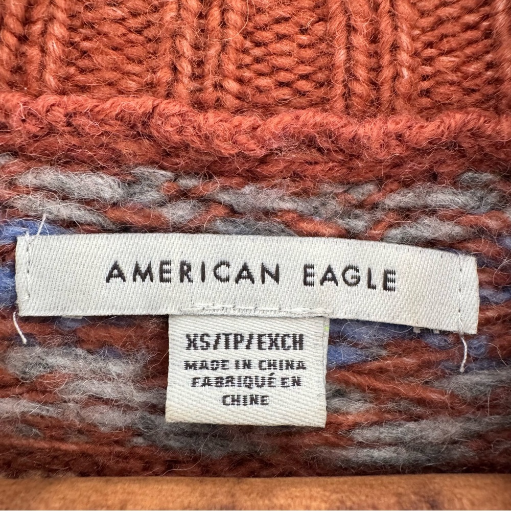 American Eagle Outfitters Orange Patterned Turtleneck Sweater XS - Picture 3 of 5